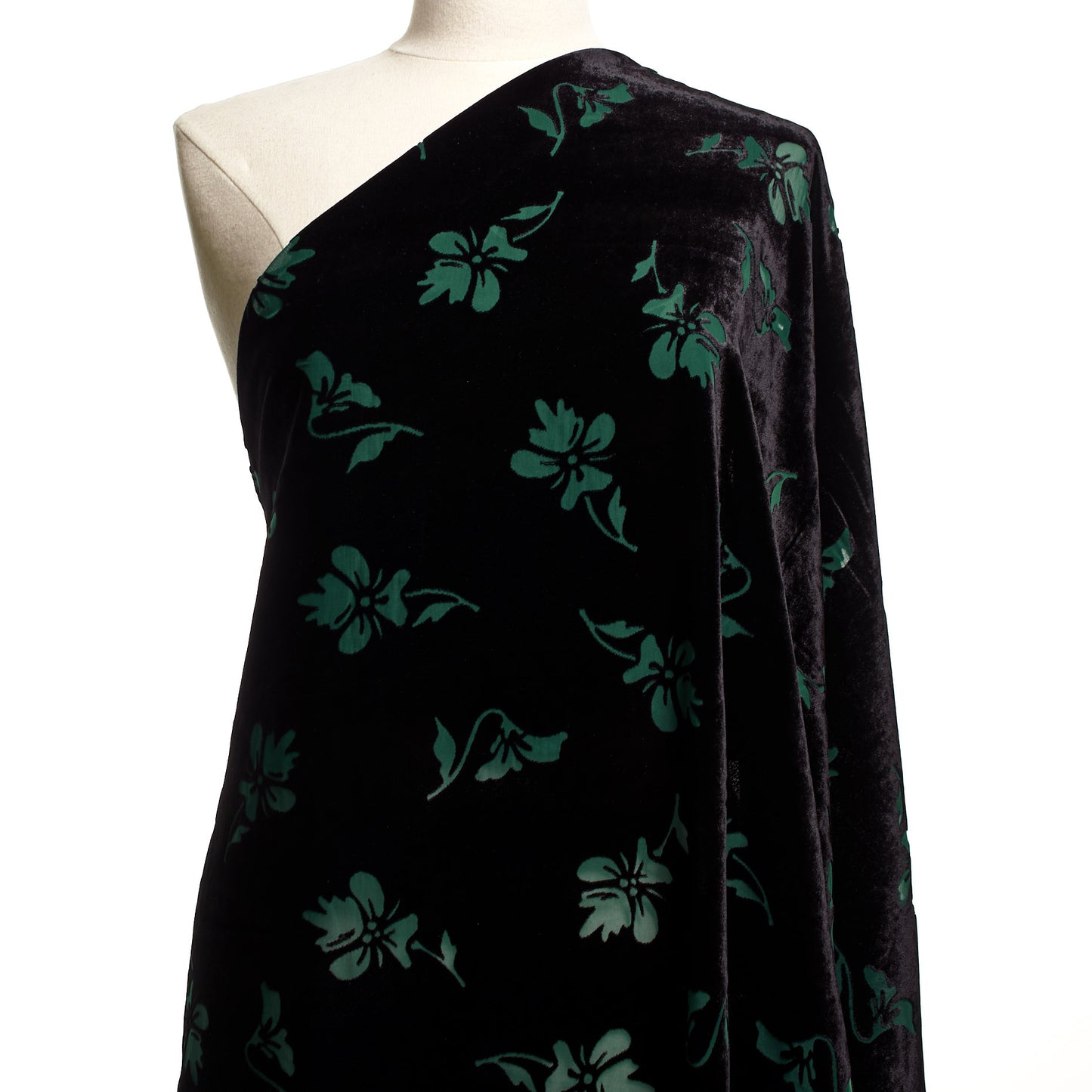 Viscose Floral Devore - Jet Black & Smaragd textile image 3