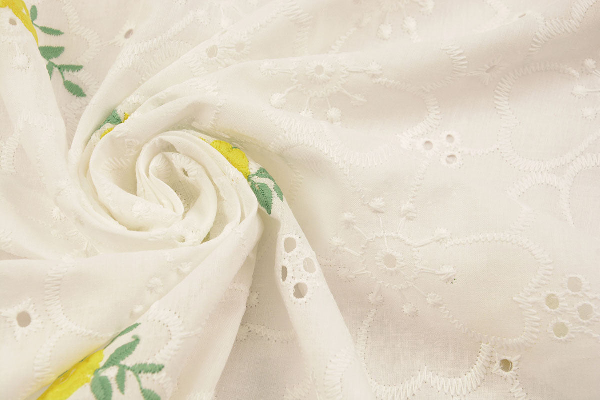 Embroidery Cotton Roses Yellow textile image 4