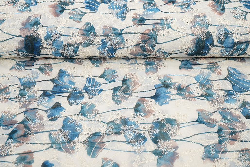 Embroidery Poppy Blue textile image 4