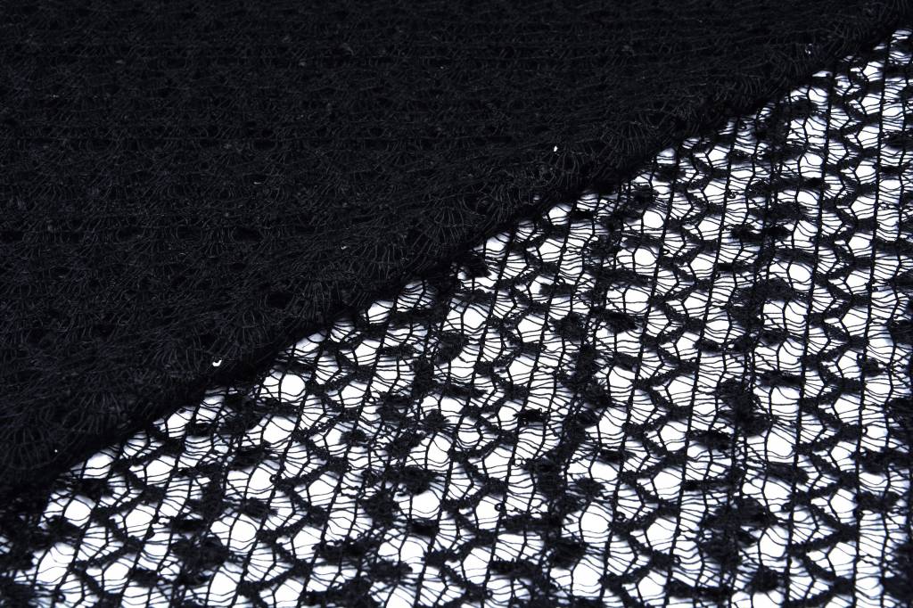 Lace Sequins Black - 100% Polyester, 135 cm, ± 300 gram/m²