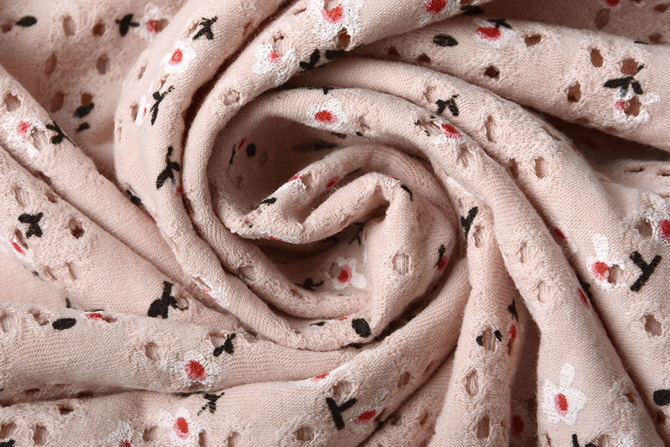 Cotton Jersey Embroidery Flowers Powder Pink textile image 4