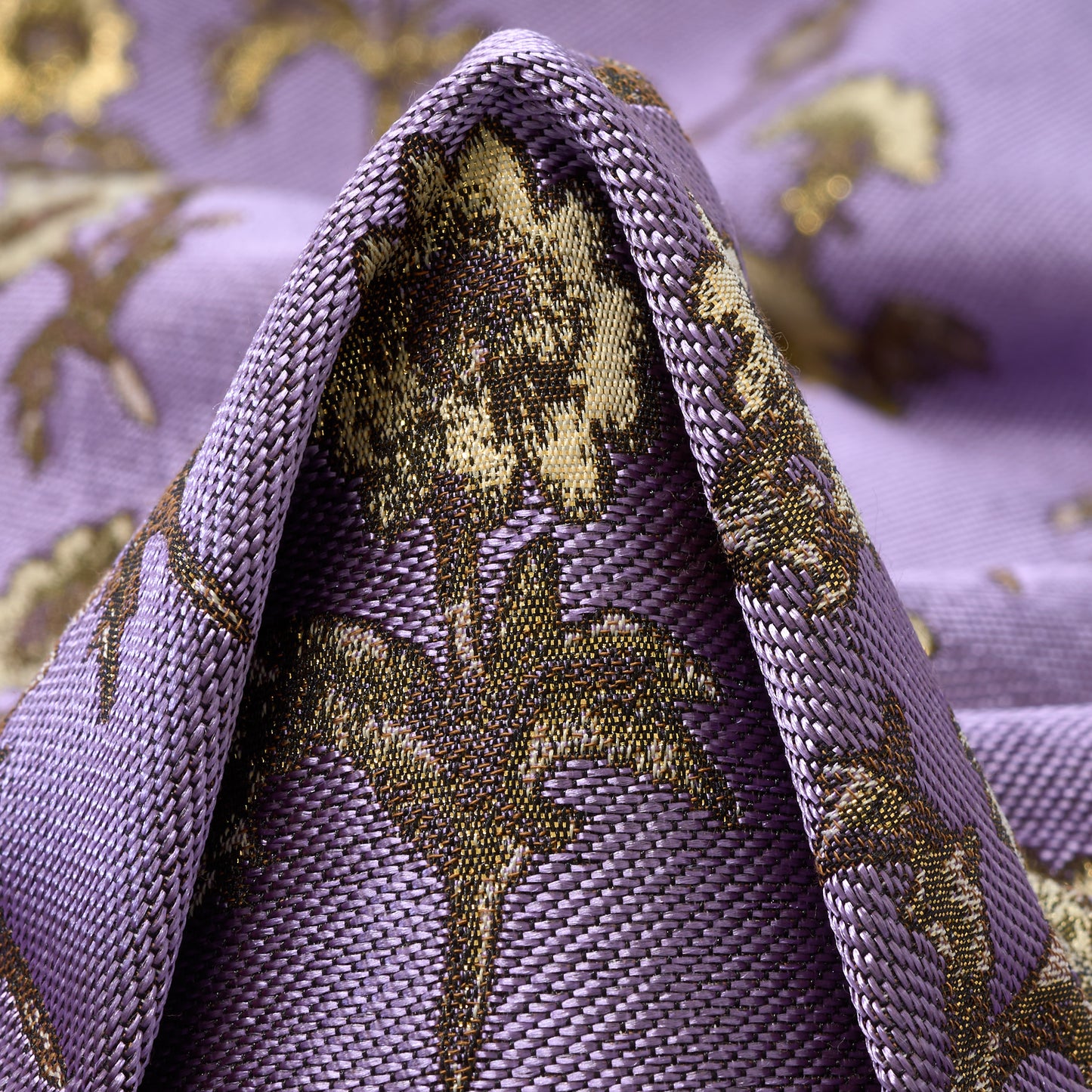 Floral Viola Cotton Acetate Jacquard Fabric textile swatch - 30% Polyester, 30% Recycled Polyester, 27% Cellulose Acetate, 13% Cotton / 305 g/m / 138 cm
