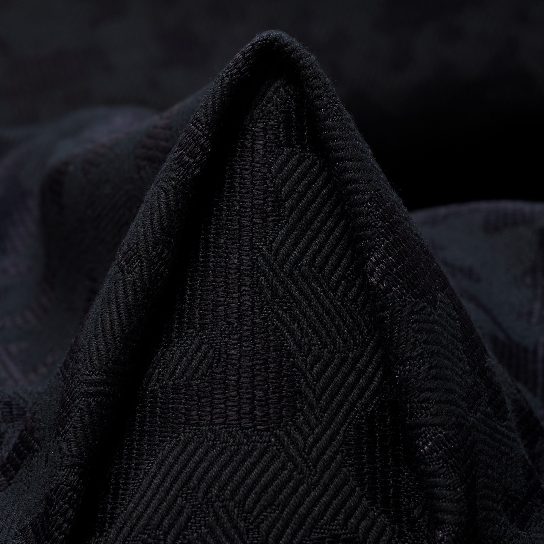 Jet Black Cotton Nylon Jacquard Fabric textile swatch - 55% Cotton, 45% Nylon / 440 g/m / 133 cm
