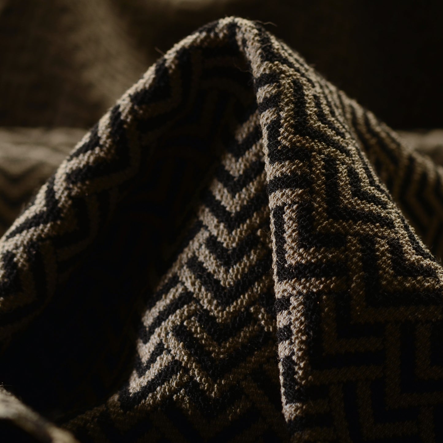 Taupe & Raven Black Polyester Nylon Jacquard Fabric textile swatch - 52% Acrylic, 35% Polyester, 11% Nylon, 2% Elastane / 480 g/m / 145 cm