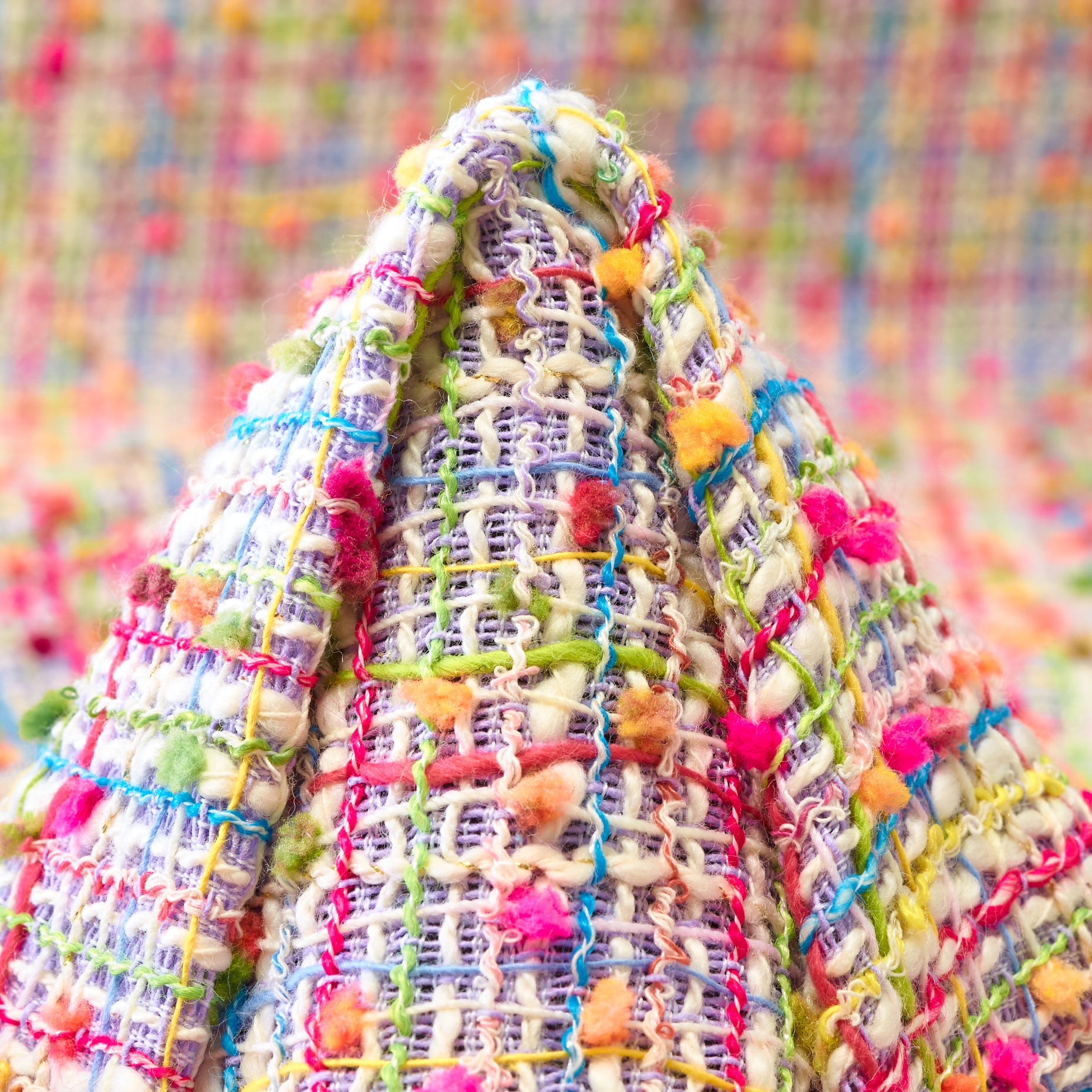 Textured Chennile Bouclé Cotton - Serenity & Strawberry Pink textile image 3