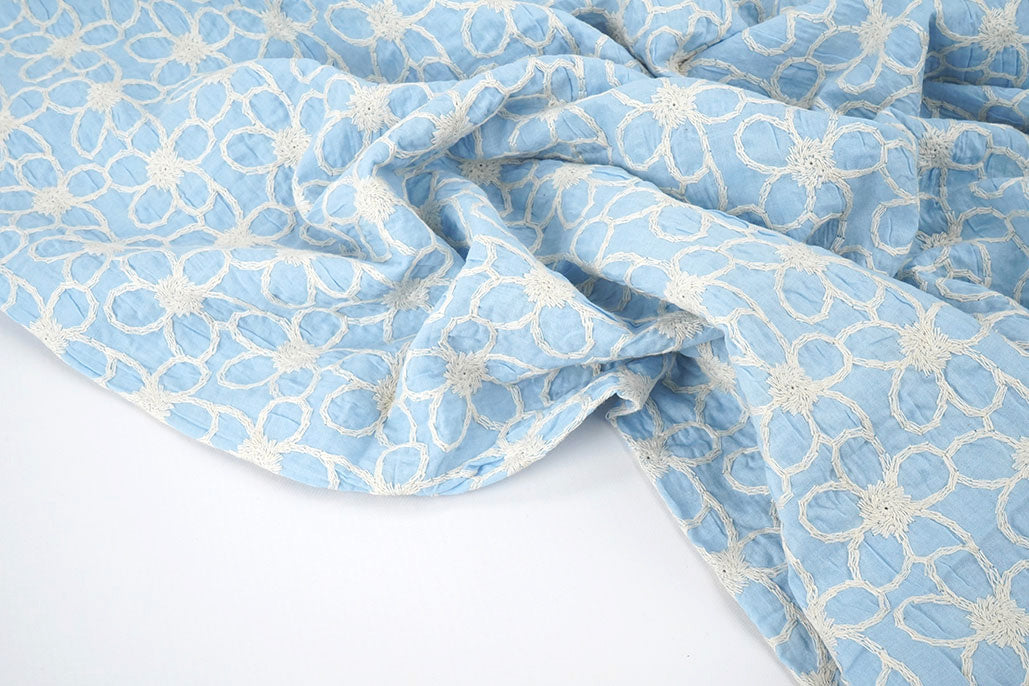 100% Cotton Embroidery Coco Blue - 100% Cotton, ± 130 cm, ± 160 gram/m²