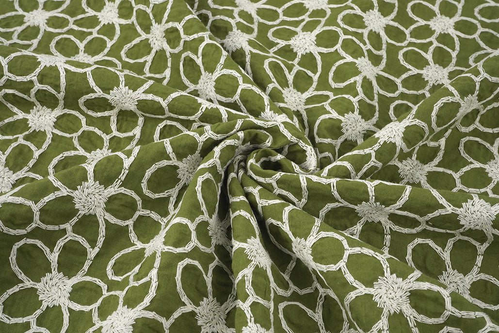 100% Cotton Embroidery Coco Moss Green textile image 4