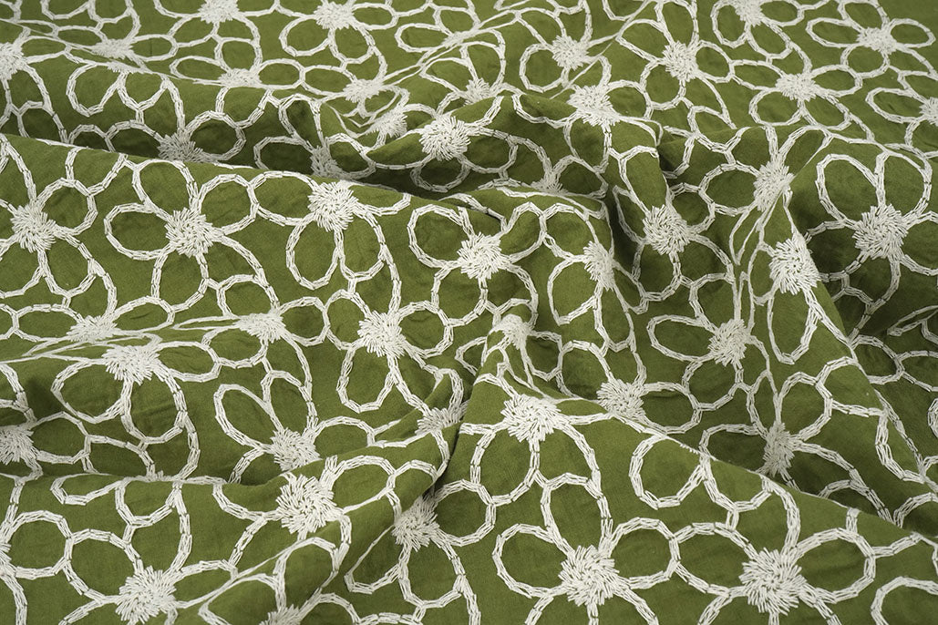100% Cotton Embroidery Coco Moss Green textile image 2