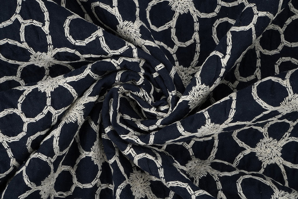 100% Cotton Embroidery Coco Navy textile image 3