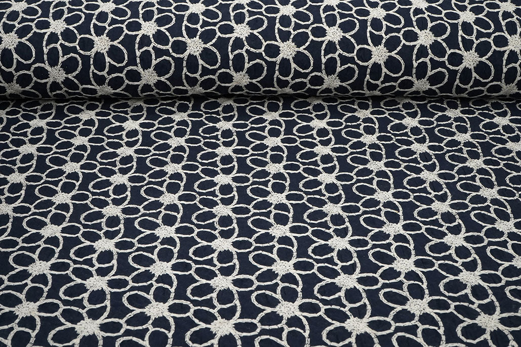 100% Cotton Embroidery Coco Navy textile image 4