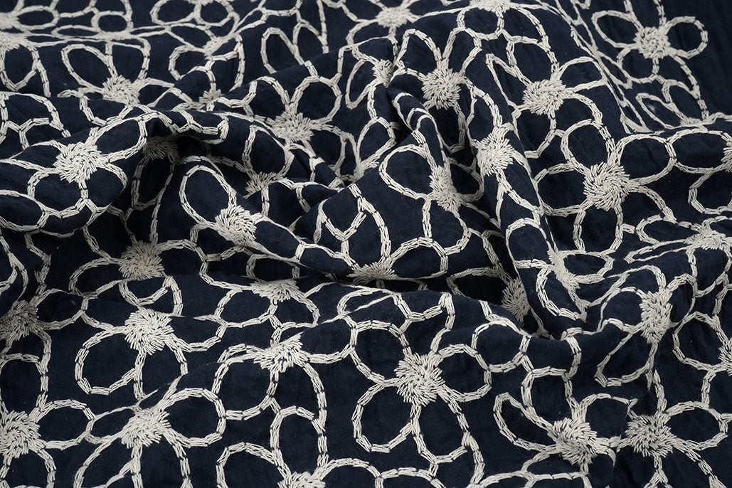 100% Cotton Embroidery Coco Navy textile image 2