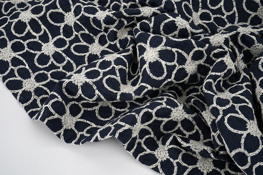 100% Cotton Embroidery Coco Navy - 100% Cotton, ± 130 cm, ± 160 gram/m²