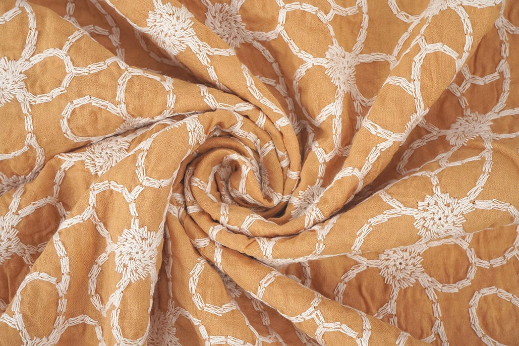 100% Cotton Embroidery Coco Ocher - 100% Cotton, ± 130 cm, ± 160 gram/m²