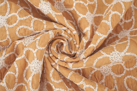 100% Cotton Embroidery Coco Ocher - 100% Cotton, ± 130 cm, ± 160 gram/m²