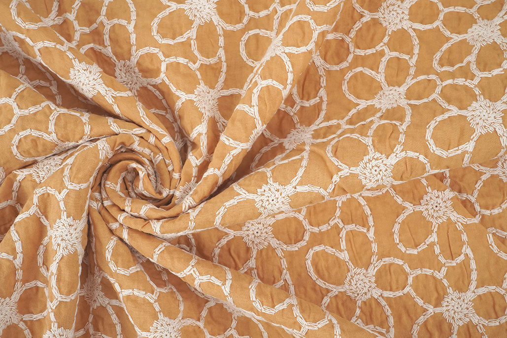 100% Cotton Embroidery Coco Ocher textile image 2