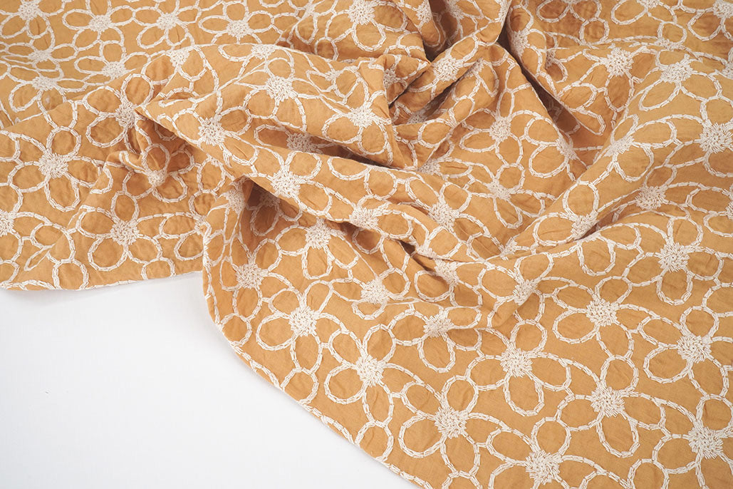 100% Cotton Embroidery Coco Ocher textile image 3