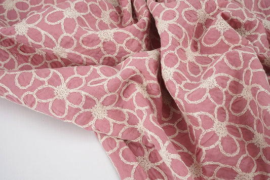 100% Cotton Embroidery Coco Pink - 100% Cotton, ± 130 cm, ± 160 gram/m²