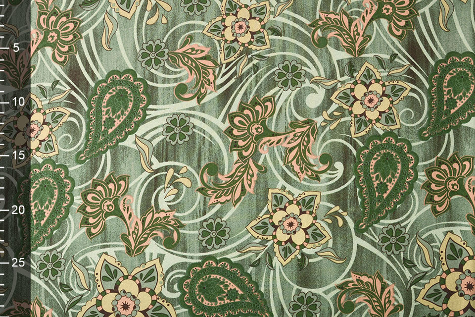 100% Viscose Flowers Paisley Green secondary textile image