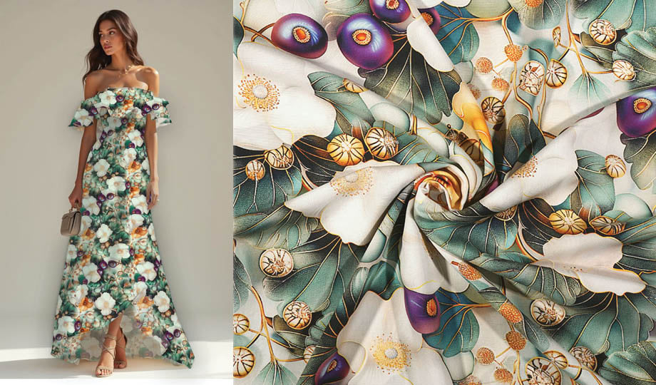 100% Viscose Serenella Flowers - 100% Viscose, ± 140-145 cm, ± 105 gram/m²