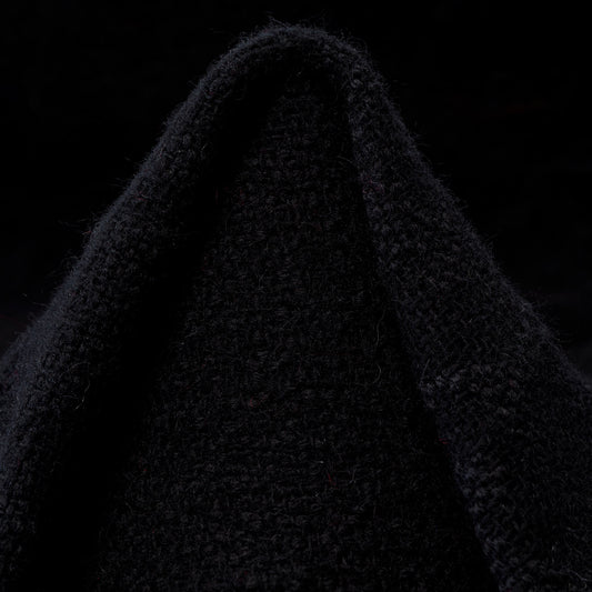 Raven Black Wool Polyester Jacquard Fabric textile swatch - 50% Wool, 32% Acrylic, 18% Polyester / 600 g/m / 150 cm