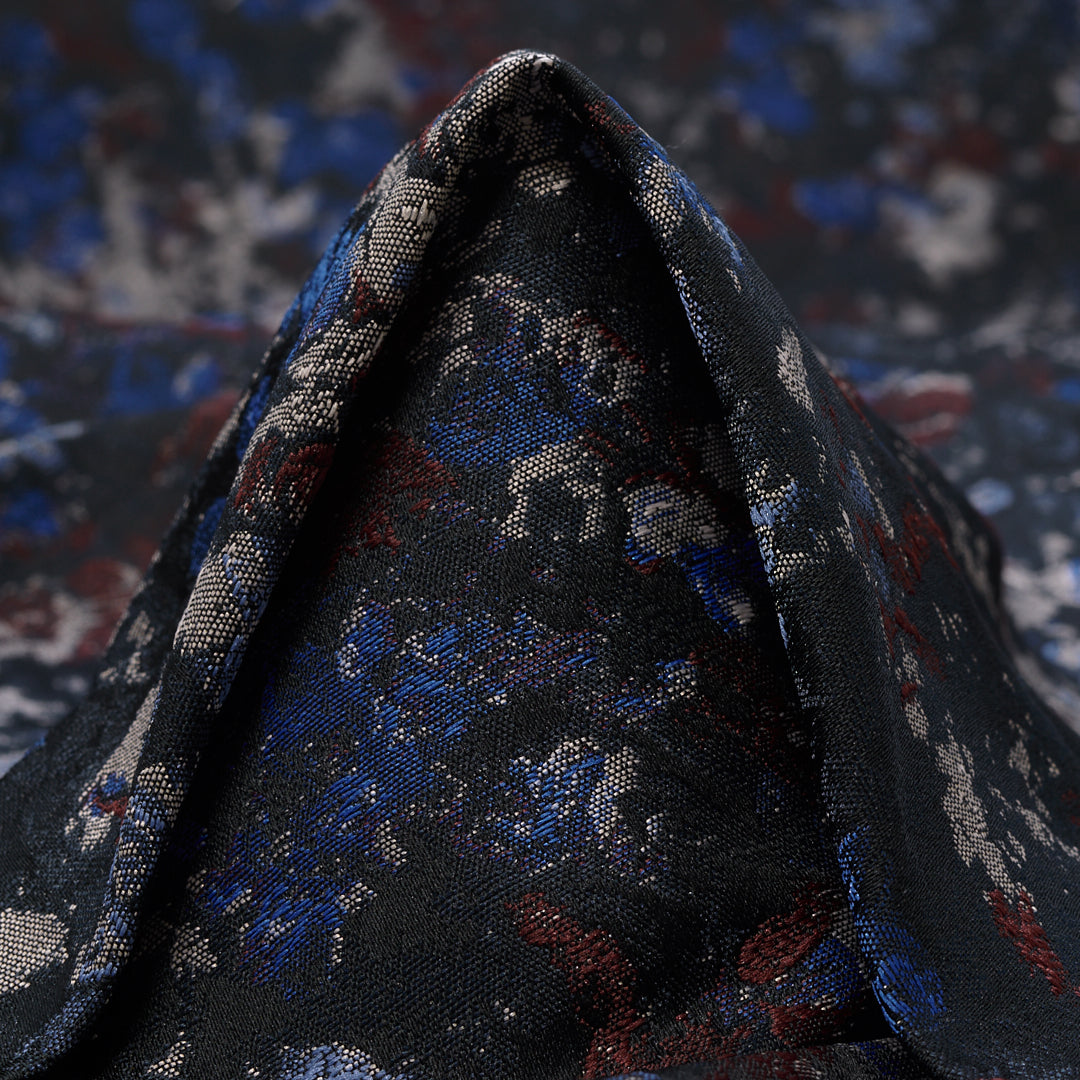Lapis Blue & Merlot Polyester Jacquard Fabric textile swatch - 100% Polyester / 335 g/m / 140 cm