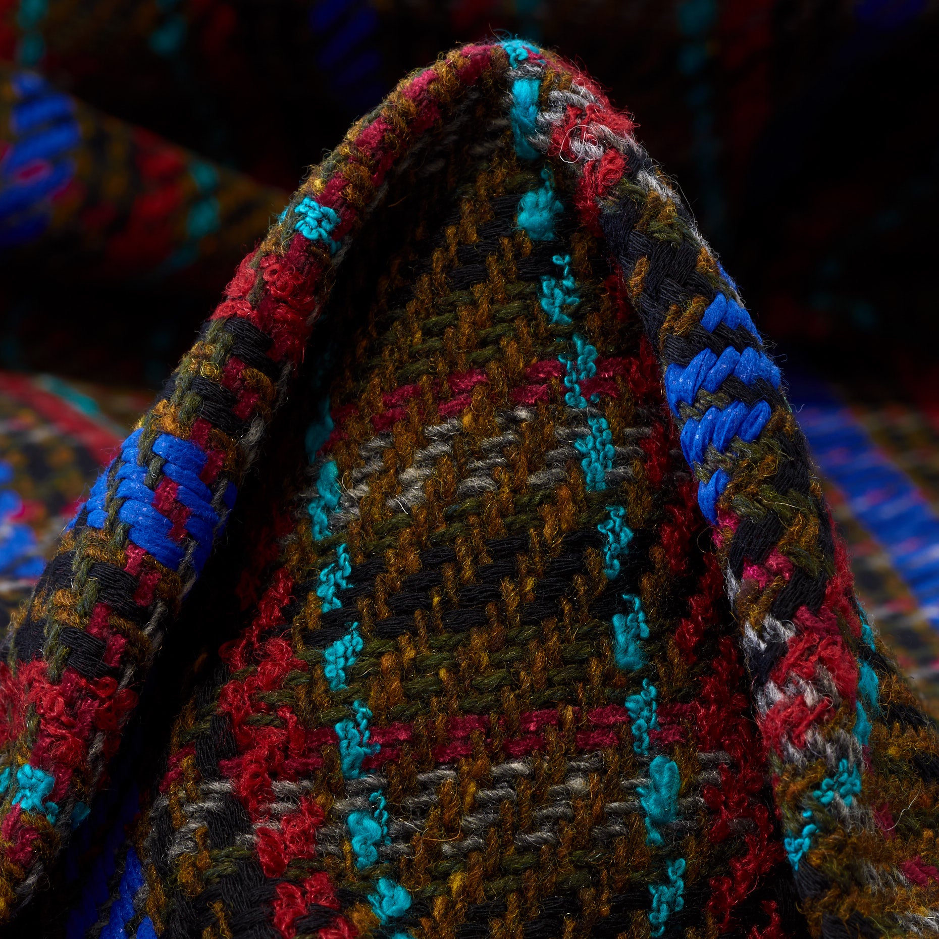 Textured Chennile Cotton Check - Chocolate Brown & Strong Blue textile image 2