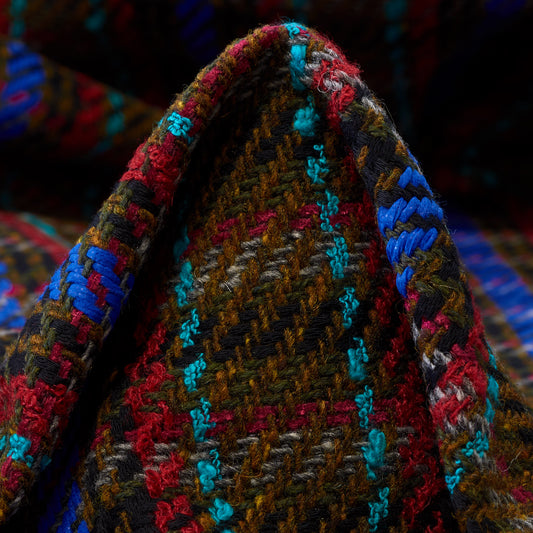 Textured Chennile Cotton Check - Chocolate Brown & Strong Blue textile image 2