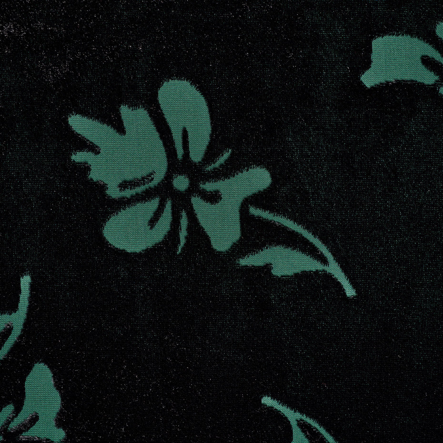 Viscose Floral Devore - Jet Black & Smaragd textile image 2