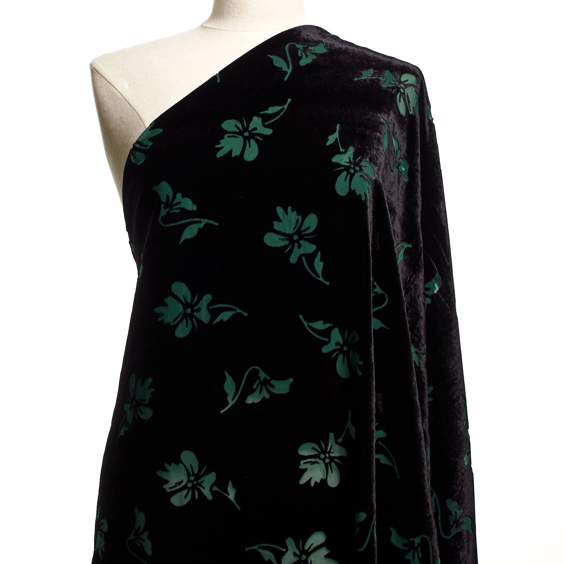 Viscose Floral Devore - Jet Black & Smaragd textile image 3