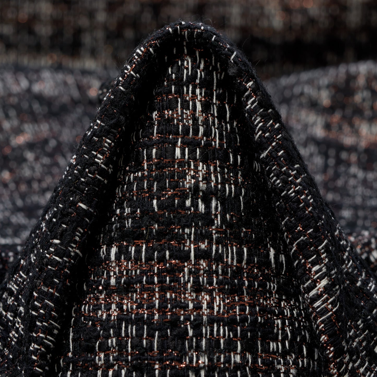 Textured Chennile Cotton Lurex - Raven Black & Pale Gold textile image 2