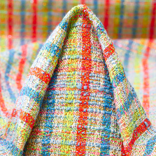 Textured Chennile Cotton Lurex - Malibu Blue & Vibrant Orange textile image 1