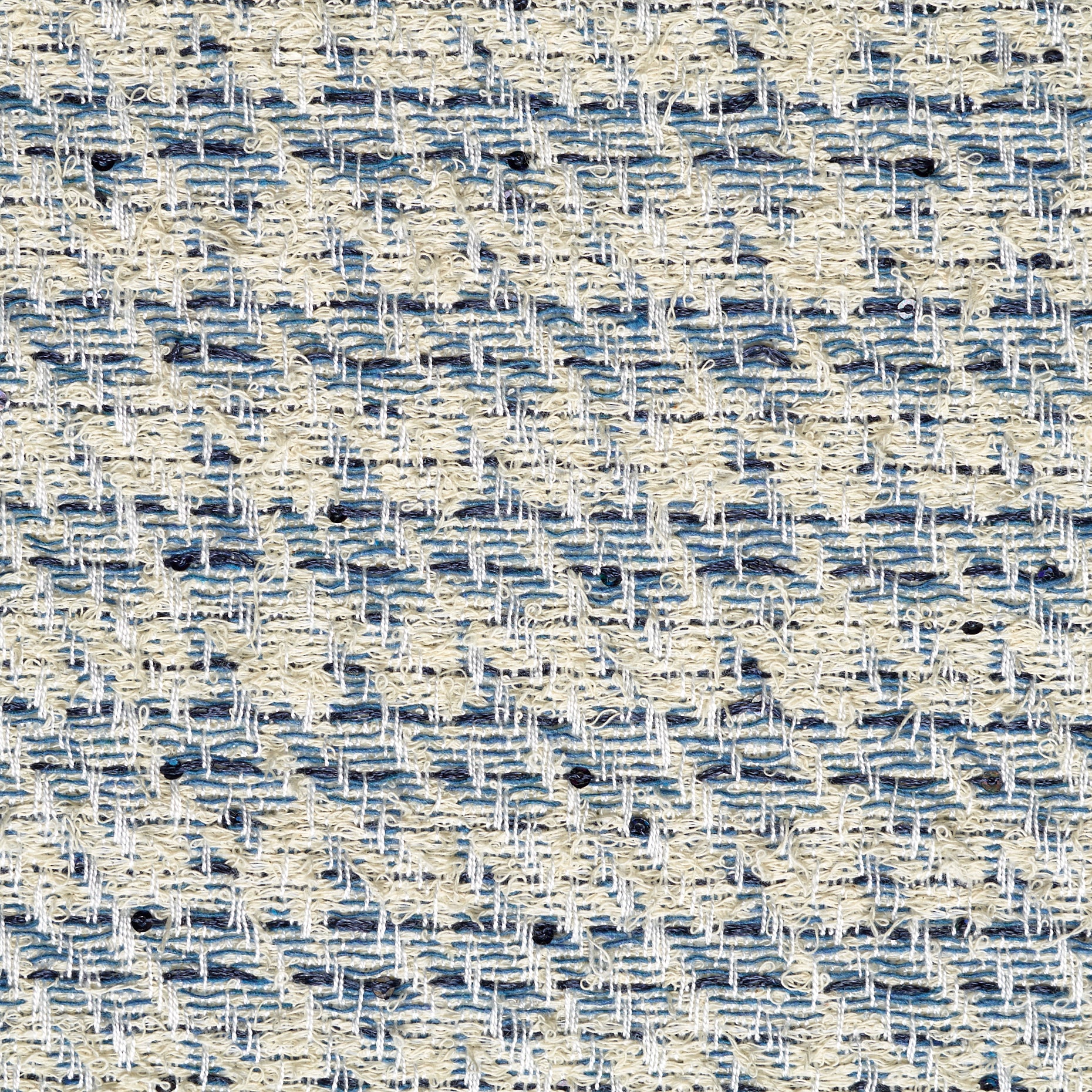Textured Chennile Cotton Blend Lurex - Snow White & China Blue textile image 2
