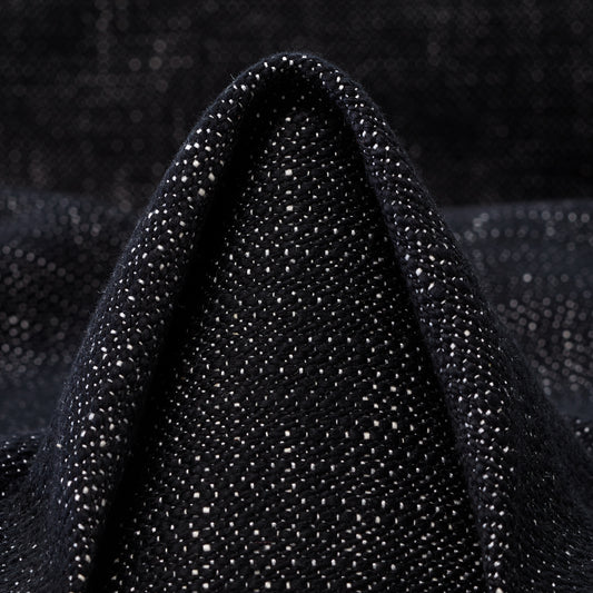 Textured Chennile Cotton Viscose - Jet Black & Snow White textile image 1
