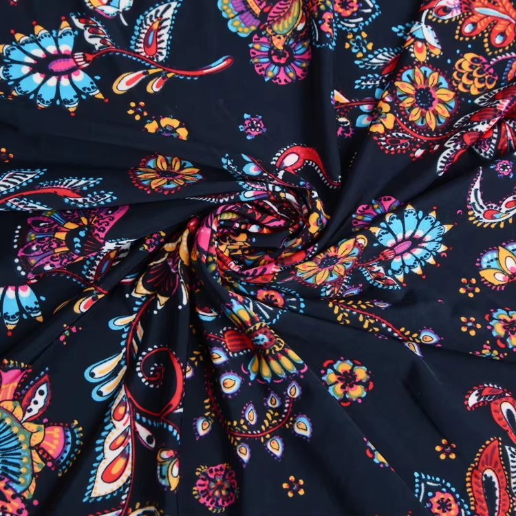 Polyester Crepe Floral Patterned Printed Fabric - 100% Polyester, 160 cm, 180GSM