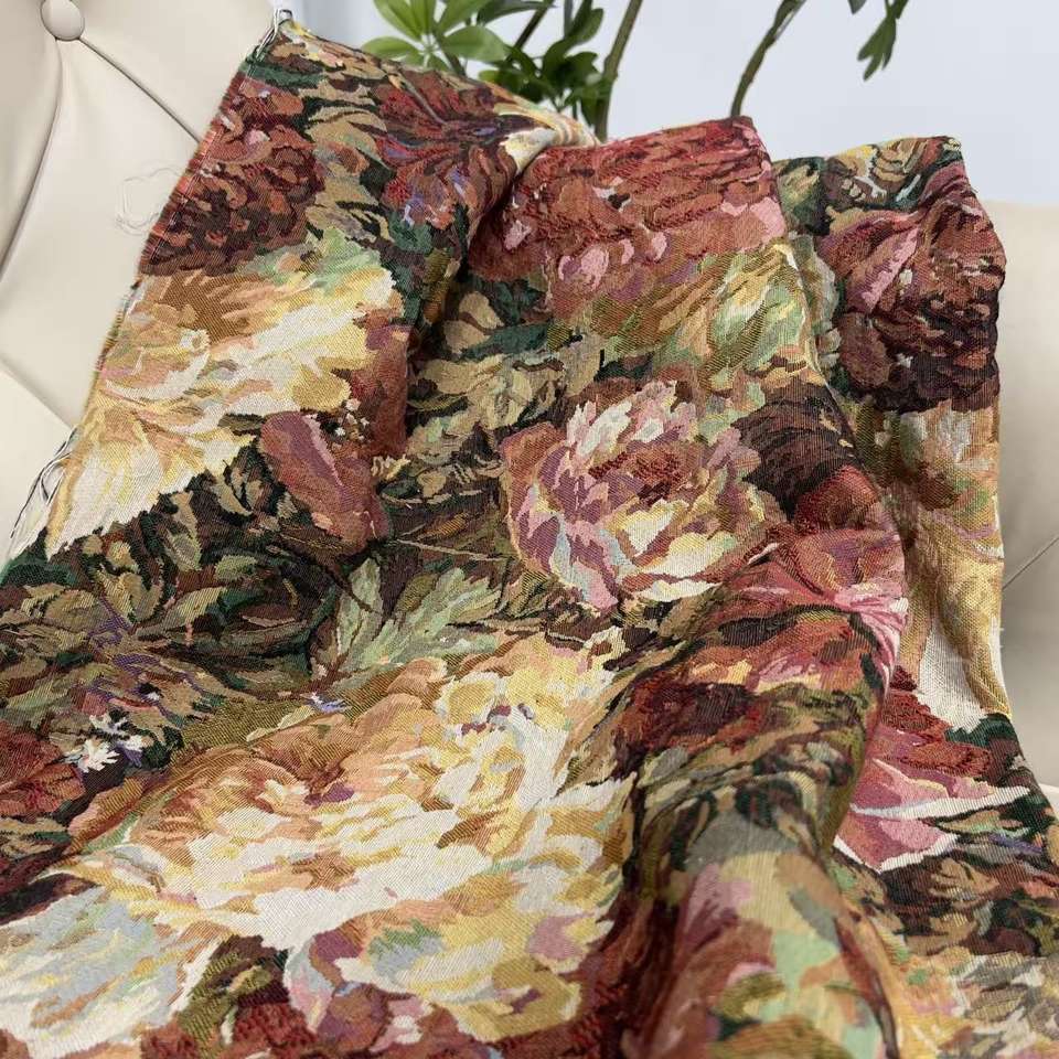 Cotton Jacquard Floral Printed Fabric - 20% Cotton / 80% Polyester, 150 cm, 300GSM