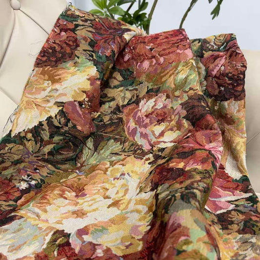 Cotton Jacquard Floral Printed Fabric - 20% Cotton / 80% Polyester, 150 cm, 300GSM