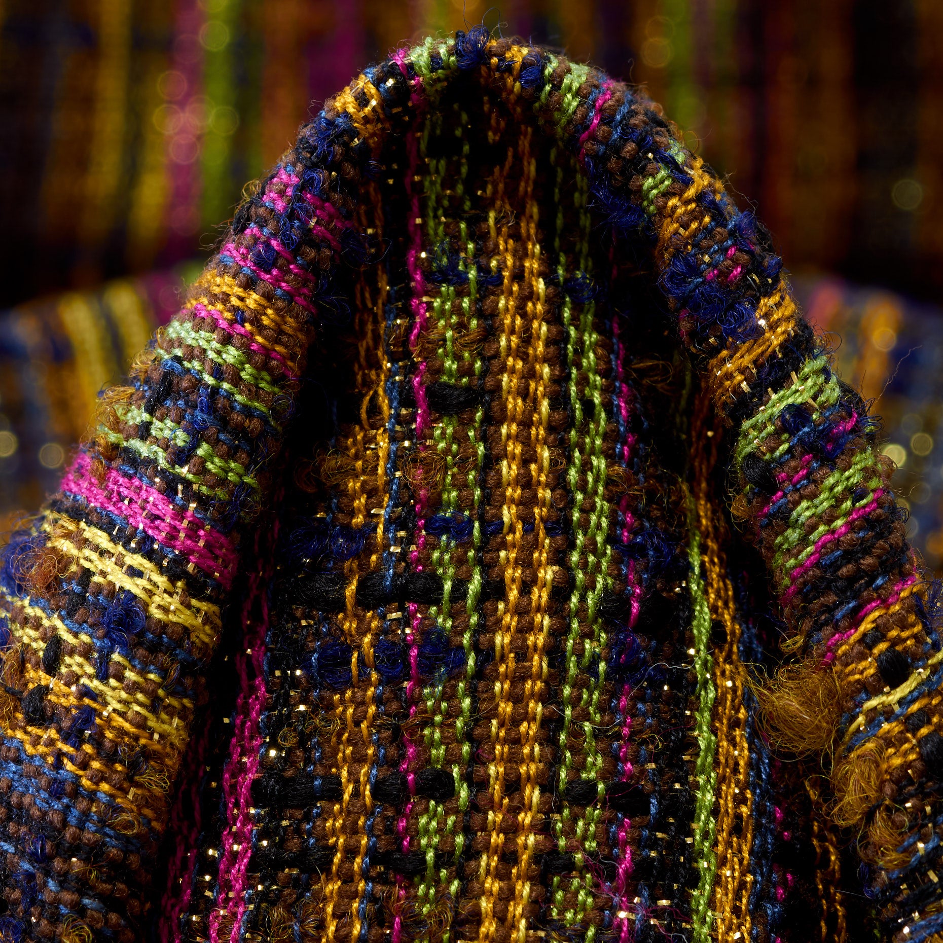 Bouclé Textured Chennile Lurex - Bronze Brown & Azalea Pink textile image 3