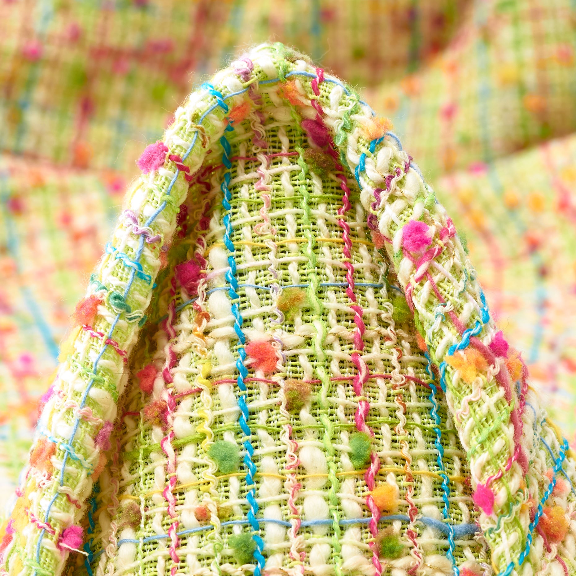 Textured Chennile Bouclé Cotton - Opaline Green & Strawberry Pink textile image 2