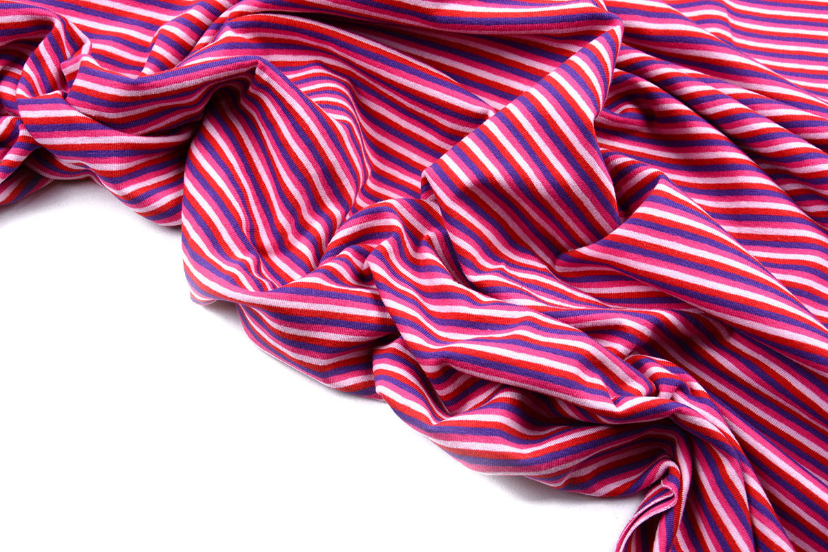 Cotton Jersey Stripe Multi Pink - 95% Cotton 5% Elastane, 150/160 cm, ± 200 gram/m²