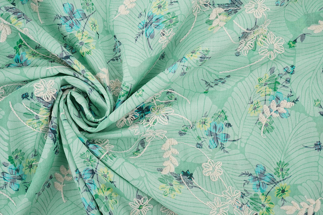 Embroidered Cotton Flowers Nola Mint Green textile image 3