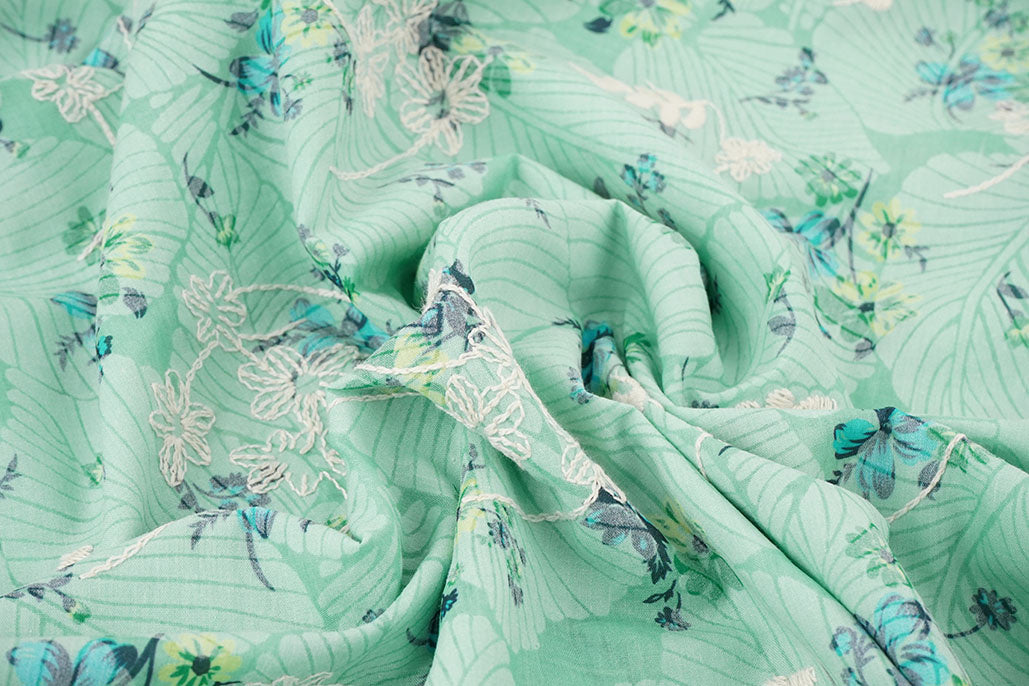 Embroidered Cotton Flowers Nola Mint Green textile image 2