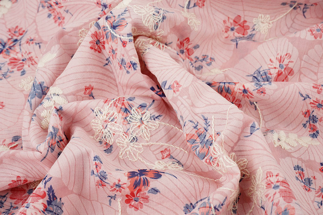 Embroidered Cotton Flowers Nola Pink textile image 2