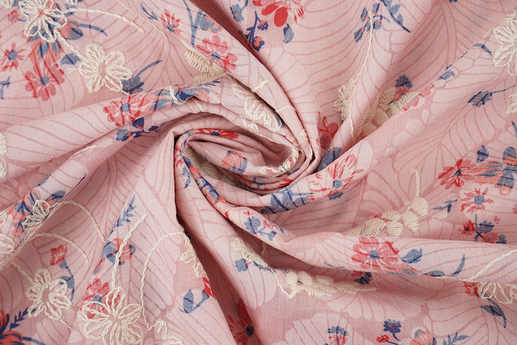 Embroidered Cotton Flowers Nola Pink textile image 3