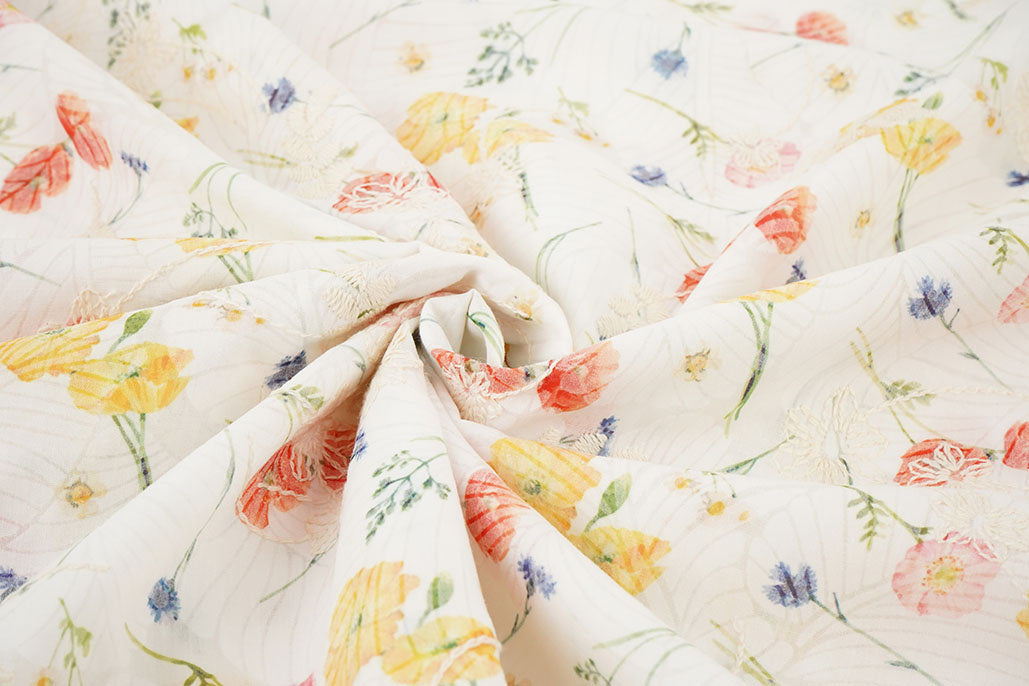 Embroidered Cotton Flowers Ruth Creme - 65% Cotton 35% Polyester, ± 135 cm, ± 115 gram/m²