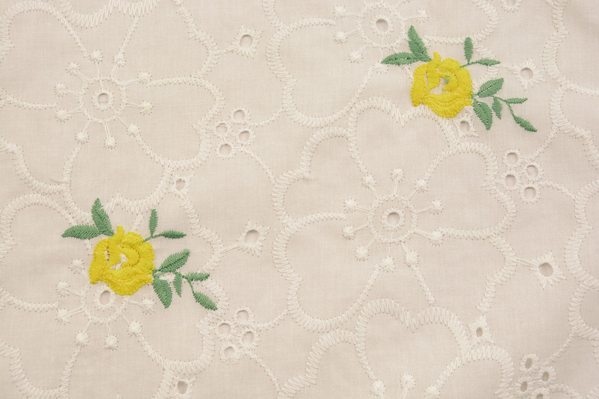 Embroidery Cotton Roses Yellow textile image 2