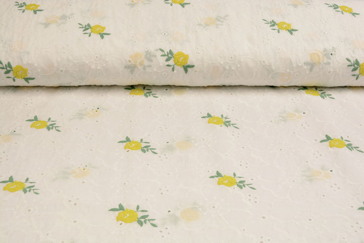 Embroidery Cotton Roses Yellow textile image 3
