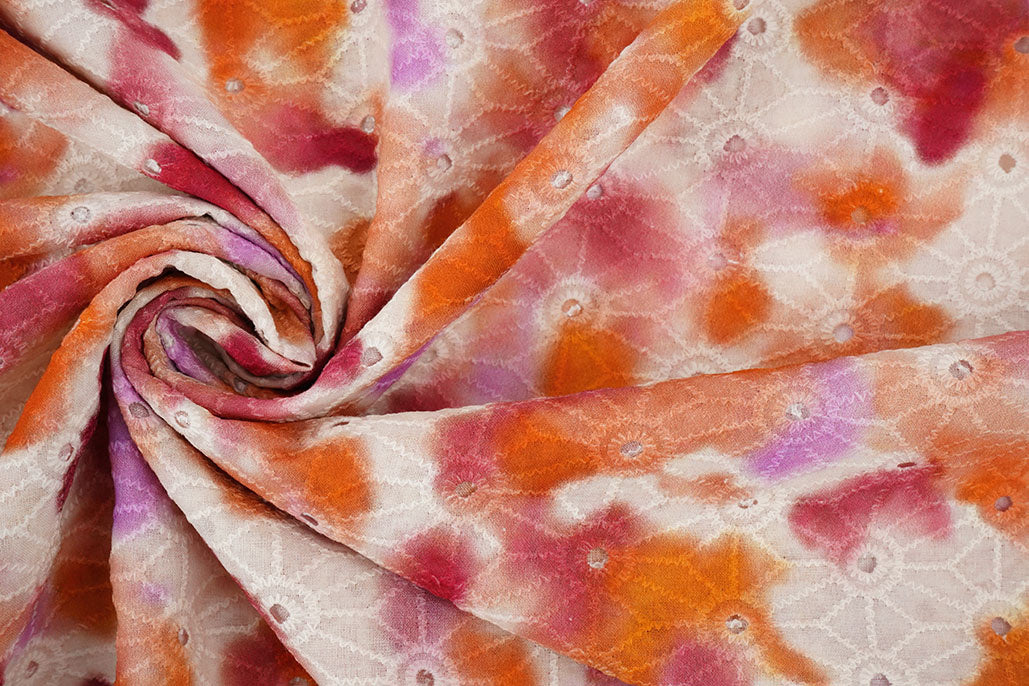 Embroidery Cotton Tie Dye Orange Pink textile image 4