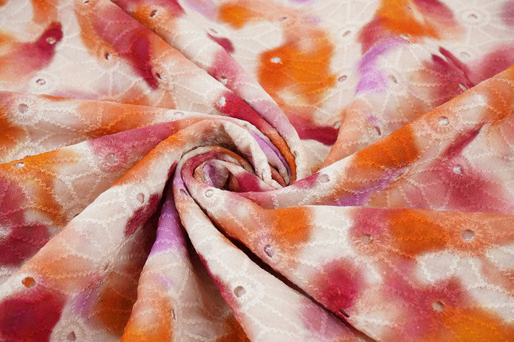Embroidery Cotton Tie Dye Orange Pink textile image 2