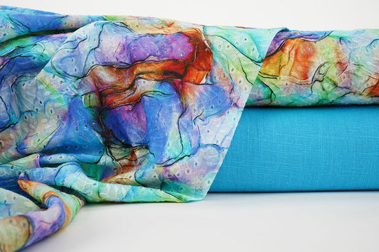 Embroidery Cotton Watercolor Blue - 100% Cotton, ± 130 cm, ± 100 gram/m²