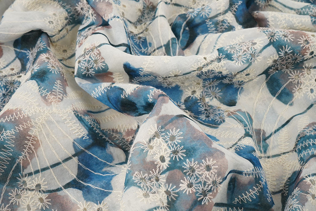 Embroidery Poppy Blue textile image 3